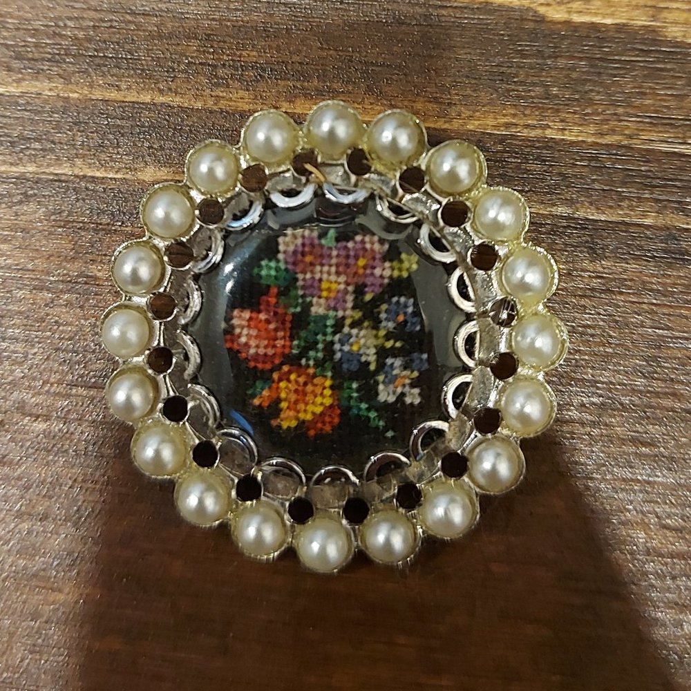 Vintage Flower Cross Stitch Brooch